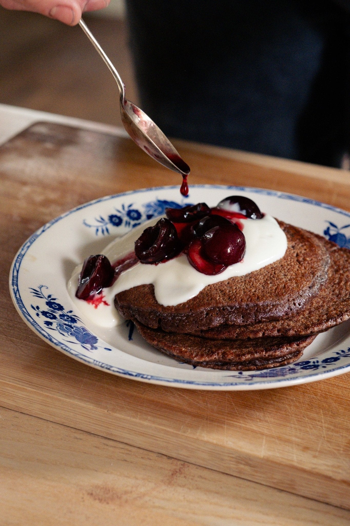 CHOCOLATE PANCAKES & FRUIT COMPOTE
